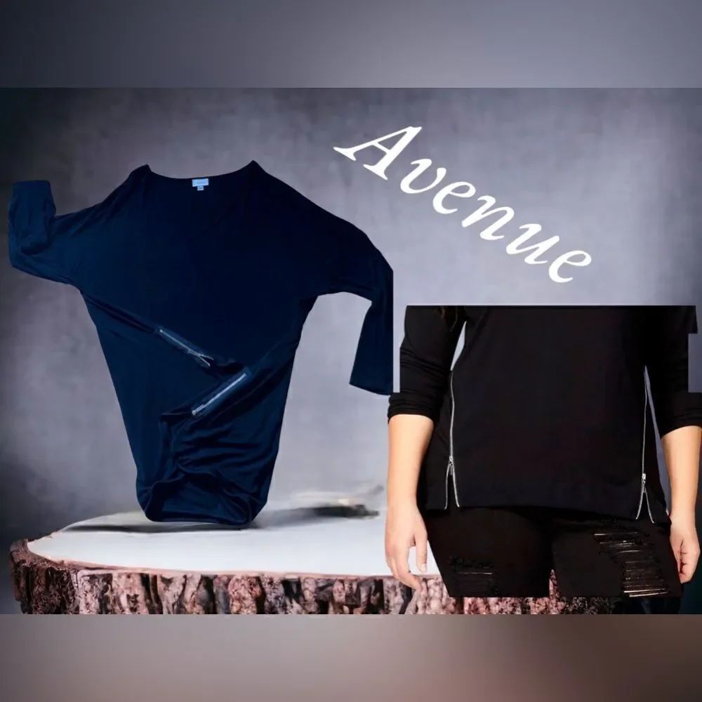 Avenue l Plus l Black Tunic l 2 zippers l V-neck l 18 l VGUC